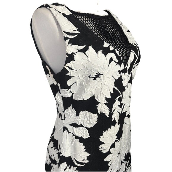 Cache Women’s Black & White Floral Sheath Cocktail Dress W/ Fish Net Design Sz 6 - Picture 6 of 10